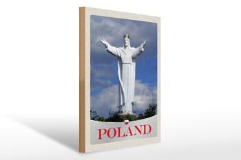 Panneau en bois voyage 30x40cm Pologne Europe sculpture blanche vacances 1