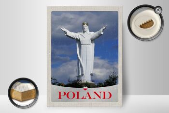 Panneau en bois voyage 30x40cm Pologne Europe sculpture blanche vacances 2