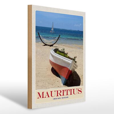 Cartello in legno da viaggio 30x40 cm Barca Mauritius Oceano Indiano