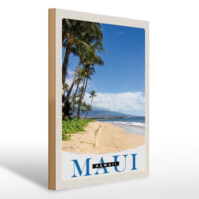 Cartello in legno da viaggio 30x40 cm Onde della spiaggia dell'isola di Maui Hawaii