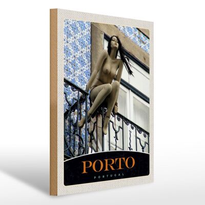 Cartel de madera viaje 30x40cm Porto Portugal escultura vacaciones