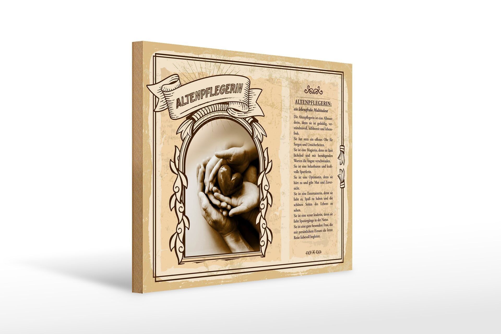 Cartello in legno professioni 40x30cm infermiera geriatrica talento allegro