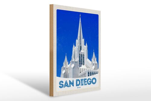 Holzschild Reise 30x40cm San Diego USA Amerika Architektur