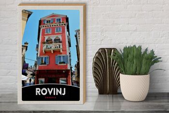 Panneau en bois voyage 30x40cm Rovinj Croatie maison fleurs rouges 3