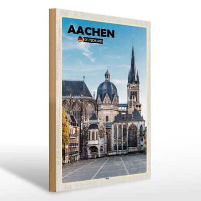 Cartel de madera ciudades Aquisgrán Alemania catedral arquitectura 30x40cm