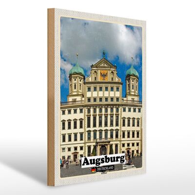 Wooden sign cities Augsburg town hall architecture 30x40cm