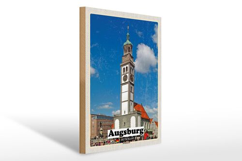 Holzschild Städte Augsburg Deutschland Perlachturm 30x40cm