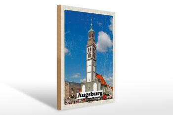 Panneau en bois villes Augsbourg Allemagne Perlachturm 30x40cm 1