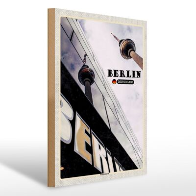 Wooden sign cities Berlin TV tower Germany 30x40cm