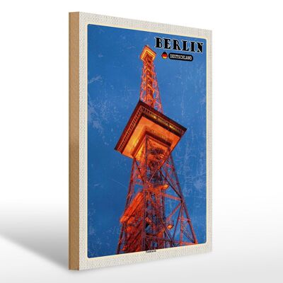 Cartel de madera ciudades Torre de radio de Berlín Alemania 30x40cm
