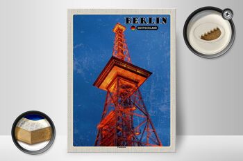 Panneau en bois villes Berlin tour radio Allemagne 30x40cm 2