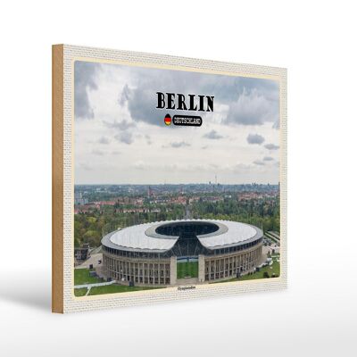 Cartel de madera ciudades Estadio Olímpico de Berlín Alemania 40x30cm