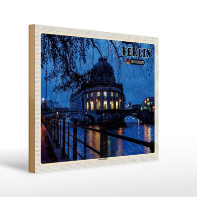 Cartel de madera ciudades Berlín Isla de los Museos Noche Tarde 40x30cm