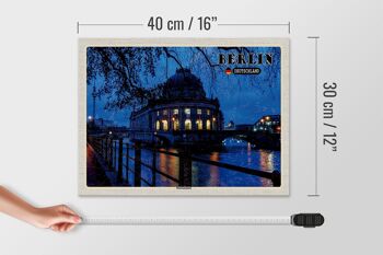 Panneau en bois villes Berlin Île aux Musées Soirée Nocturne 40x30cm 4