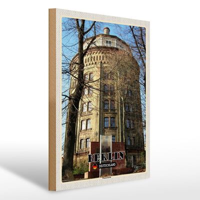 Cartel de madera ciudades Berlín Alemania torre de agua 30x40cm