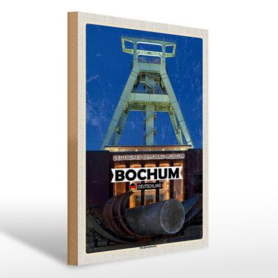 Letrero de madera ciudades Bochum museo minero Alemania 30x40cm