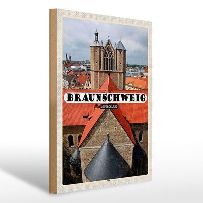 Cartel de madera ciudades Braunschweig Iglesia Catedral 30x40cm