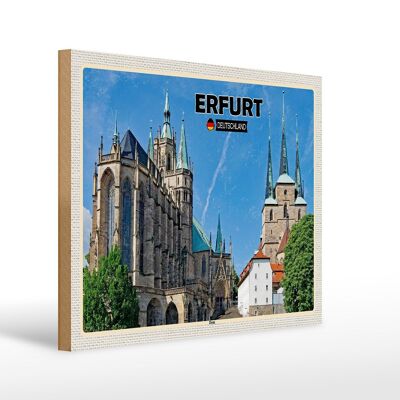 Cartel de madera ciudades Erfurt Alemania catedral casco antiguo 40x30cm