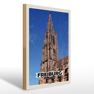 Cartello in legno città Friburgo Germania Münster Viaggio 30x40 cm