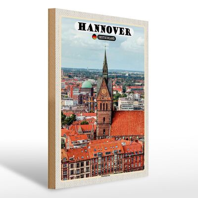 Cartello in legno città Hannover Marktkirche Città Vecchia 30x40cm