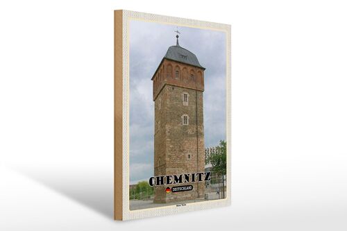 Holzschild Städte Chemnitz Deutschland Roter Turm 30x40cm