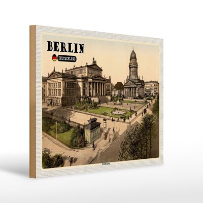 Cartel de madera ciudades Berlín Schillerplatz arquitectura 40x30cm