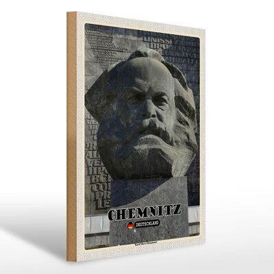 Cartello in legno città Chemnitz Monumento a Karl Marx 30x40cm
