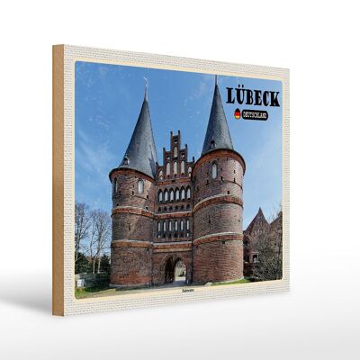 Cartello in legno città Lubecca Germania Holstentor 40x30cm