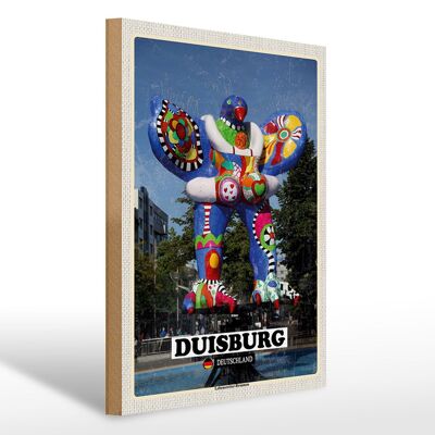 Cartello in legno città Duisburg fontana salvagente 30x40 cm
