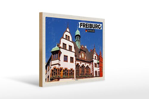 Holzschild Städte Freiburg Rathaus Architektur 40x30cm
