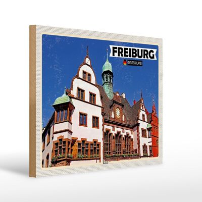 Cartel de madera ciudades Friburgo ayuntamiento arquitectura 40x30cm