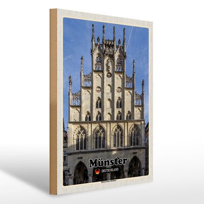 Cartello in legno città Münster municipio storico 30x40 cm