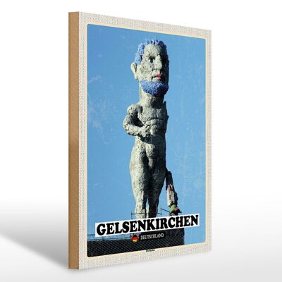 Letrero de madera ciudades Gelsenkirchen escultura Hércules 30x40cm