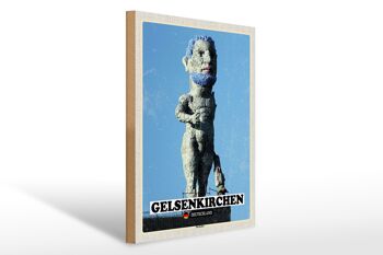 Panneau en bois villes Gelsenkirchen sculpture Hercule 30x40cm 1