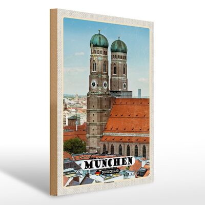 Cartel de madera ciudades Múnich casco antiguo Frauenkirche 30x40cm
