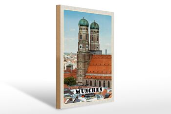 Panneau en bois villes Munich vieille ville Frauenkirche 30x40cm 1