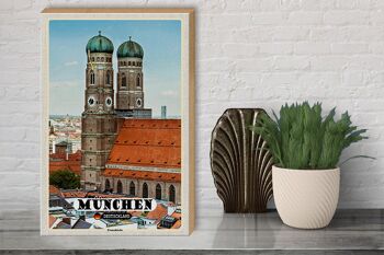 Panneau en bois villes Munich vieille ville Frauenkirche 30x40cm 3