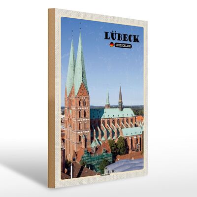 Cartel de madera ciudades Lübeck Alemania Iglesia de Santa María 30x40cm