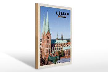 Panneau en bois villes Lübeck Allemagne Église Sainte-Marie 30x40cm 1