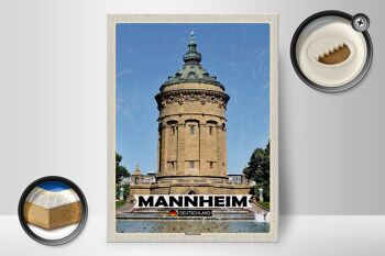 Panneau en bois villes Mannheim château d'eau vieille ville 30x40cm 2