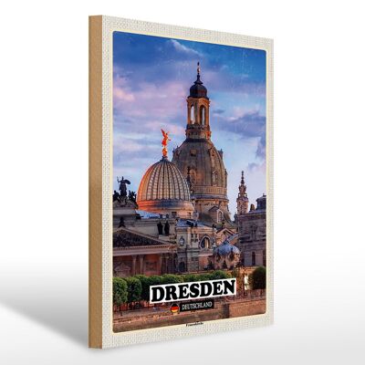 Cartello in legno città Dresda Germania Frauenkirche 30x40cm