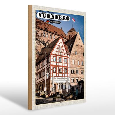 Cartello in legno città Norimberga Germania centro storico 30x40 cm