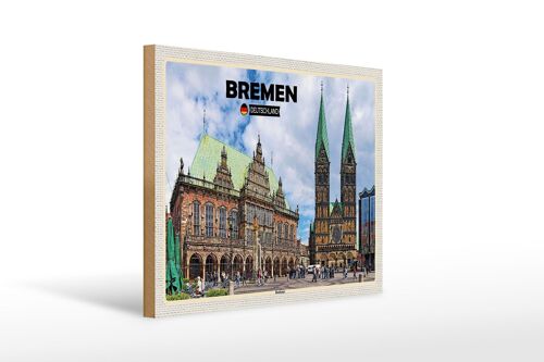 Holzschild Städte Bremen Deutschland Rathaus 40x30cm