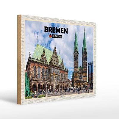 Cartel de madera ciudades Bremen Alemania ayuntamiento 40x30cm