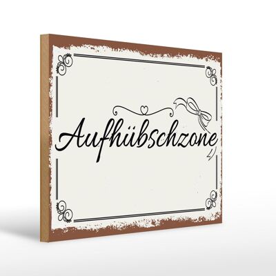 Cartello in legno con scritta Aufhübschzone 30x40 cm