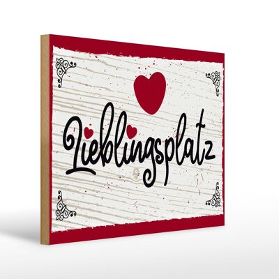 Holzschild Spruch 30x40cm Lieblingsplatz Herz rot