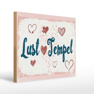 Cartello in legno con scritta 30x40 cm Lust Temple rosa felice