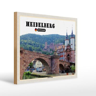 Cartello in legno città Heidelberg centro storico arco 40x30 cm