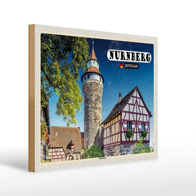 Cartello in legno città architettura Norimberga Kaiserburg 40x30cm