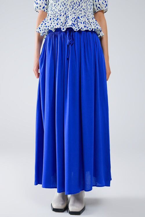 Maxi skirt in blue fluid fabric with elastic waist